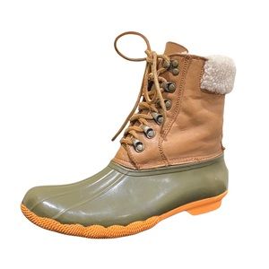 Sperry Top Sider For J. Crew Wool Interior Green Rubber & Leather Duck Boots 7
